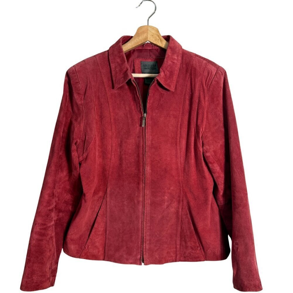 Uniform John Paul Richard 100% Leather Suede Full Zip Jacket Women's Medium Red